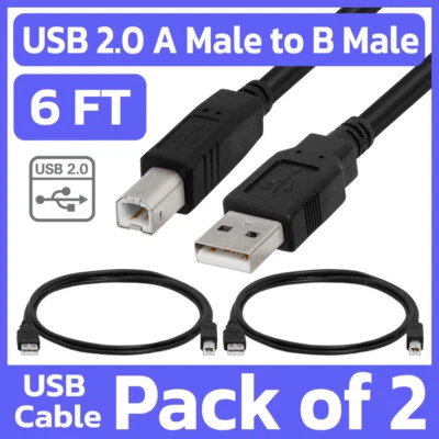 2 Pack Printer Cable 6ft USB 2.0 A Male to B Male Cord for HP Epson Canon Dell - Image 1 of 4