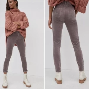 Anthropologie AG High Rise Stevie Ankle Gray Taupe Velvet Slim Straight Sz 25R - Picture 1 of 10