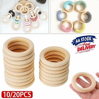 10/20x Baby Newborn Natural Round Wood Teething Ring Wooden Teether Toy DIY Gift • 11.96$