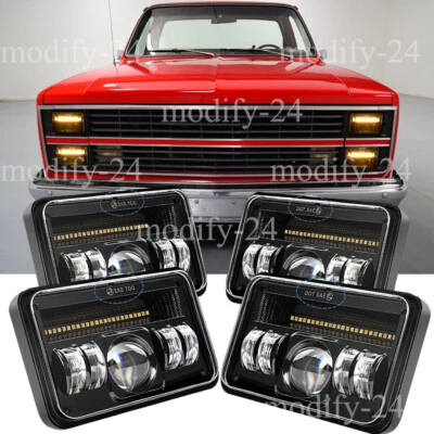 4PCS 4x6" LED Headlights DOT Hi/Lo Beam DRL Fit Chevy C10 Pickup truck 1980-1986 - Image 1 of 4