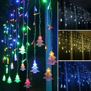 Christmas 96 LED Curtain Window Xmas Tree String Fairy Lights Decor Waterproof - Picture 1 of 16