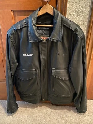 Vtg Perrone Aviation Apparel Black Leather Pilot Jacket Mens Size Large USA - Image 1 of 4
