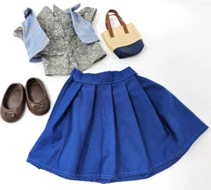 18" Doll School Days Long Blue Pleated Skirt Outfit w/ Purse Fits American Girl - Picture 1 of 3
