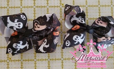 L@@K! Boutique Jack-o-Lantern, Ghost, Black Cat, Bat Halloween Piggy Hair Bows!! - Изображение 1 из 3