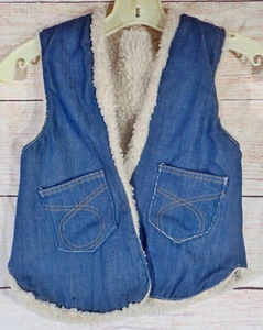 Vintage Kids Size 6 (S) Denim Vest Blue Denim Vest w/ Sherpa fleece Lined - Picture 1 of 8