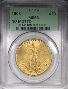 1908 NM $20 Gold Saint Gaudens Double Eagle PCGS MS63 OGH Old Green Holder - Picture 1 of 2