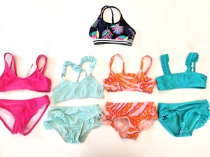 Lot 4 Girls Bikinis Classic Easy Fits Seersucker Turquoise Pink Size 5 - Picture 1 of 24