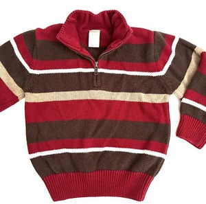 Gymboree Boys brown tan red wide striped sweater holiday 5-6 pullover 1/4 zip - Picture 1 of 4