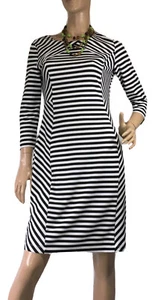 PING PONG SIZE 12 BLACK WHITE STRIPED JESERY KNIT DRESS - Picture 1 of 8