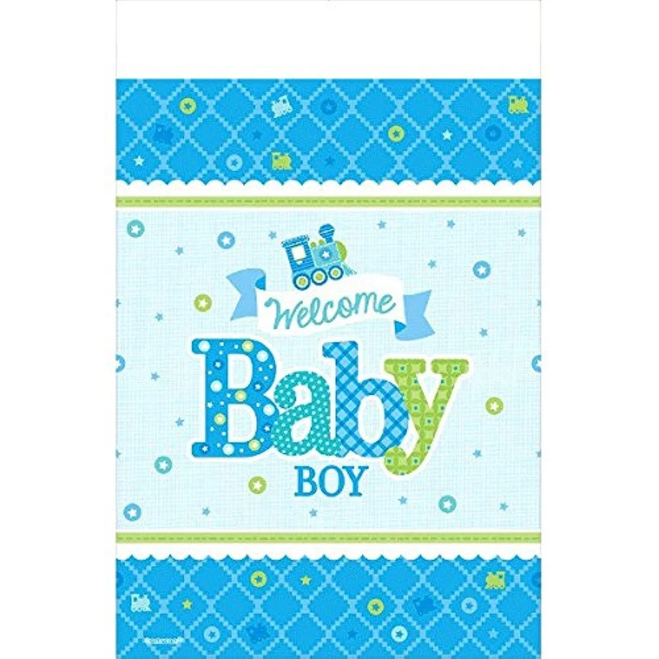 Welcome Little One Boy Blue Train Baby Shower Party Decoration Paper Tablecover - Image 1 of 1