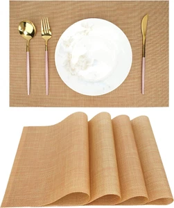 Beige Placemats Set of 4 - Stylish PVC Vinyl Table Mats Heat-Resistant Non-Slip - Picture 1 of 7