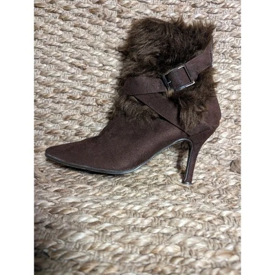 Pierre Dumas Brown Faux Fur Zip Booties, Vegan materials, Women's 6.5 M - Image 1 of 4