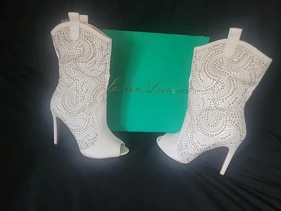Lauren Lorraine LAYLA White Gold Shimmer Western Cowboy HEELS Size 5.5 New! - Image 1 of 4