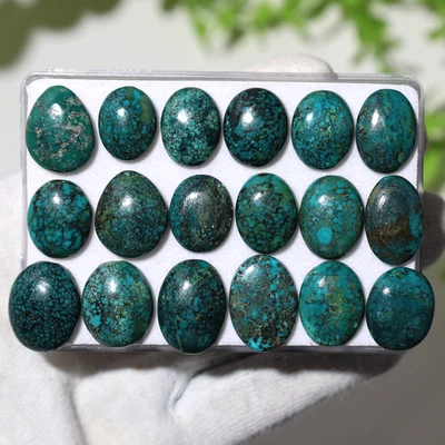 Earthy Veins~ 18 PC Natural Hubei Turquoise 15-20mm Cabochon Loose Gemstones Lot - Image 1 of 4