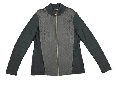 J. McLaughlin черный хлопок вязаный выстеганный шелк молнии спереди насмешливый шеи куртка M L/S - Изображение 1 из 4