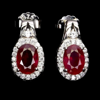 925 Sterling Silver Earrings Oval Ruby 7x5mm Natural Gemstone Jewelry - Image 1 of 4