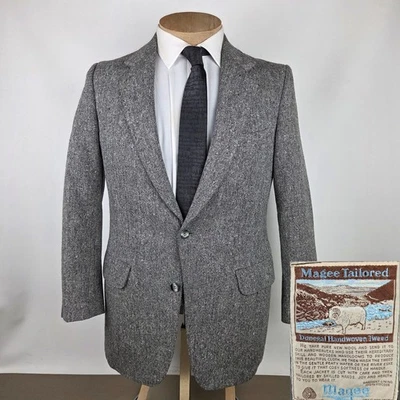 Vintage Magee Donegal Tweed Sport Coat Blazer Mens 38S Grey Fleck Wool Jacket  - Image 1 of 4