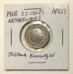 Moneda de 25 centavos de níquel 1968 Países Bajos KM# 183 - Imagen 1 de 4