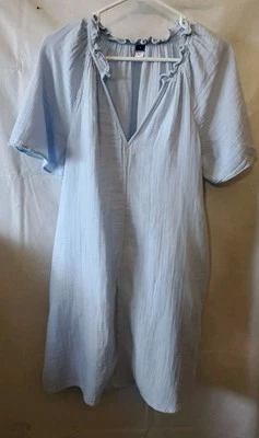 Vestido OLD NAVY Algodón Azul Rodilla Talla S Cottage Core Manga Corta Volantes Cuello Línea Foto 1 de 4