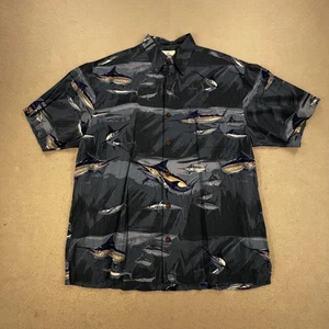 Guy Harvey Shirt Mens Large Blue Marlin Fish Hawaiian Button Up Short Sleeve - Picture 1 of 10