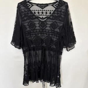 Lane Bryant Women Bathing Suit Cover Up Size 22/24 Black Lace Tunic Beach Resort - Picture 1 of 10