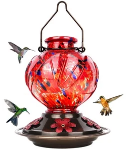 Hummingbird Feeder, Hand Blown Glass Hummingbird Feeders for Outdoors Hanging... - Picture 1 of 8