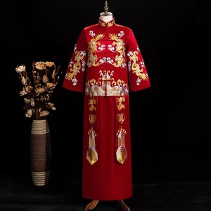 Chinese Traditional Wedding Dress Men Embroidery Tops and Skirts Groom Frocks - Picture 1 of 6