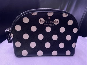 Kate Spade Kosmetiktasche schwarz mit weißen Tupfen Reißverschluss Kuppel - Bild 1 von 13
