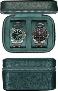2 Watch Travel Box Real Top-Grain Leather Two Watch Roll Case for Man and Women - Picture 1 of 8