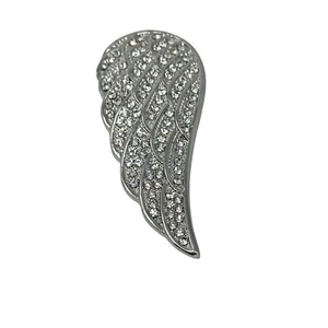 Angel Wing Rhinestone Brooch Pin Magnetic In Silver Tone Metal 2.5 Inch - Picture 1 of 8