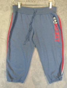 Disney Juniors Drawstring Pull On Sweat Bottom Blue Striped Mickey Mouse Size L - Picture 1 of 12