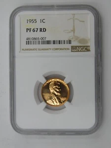 1955 Proof Wheat Cent NGC Graded PF 67 RD - Picture 1 of 4