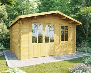 Gartenhaus 4x3m, 44mm mit Biberschindeln schwarz Holzhaus, Gerätehaus, Blockhaus - Bild 1 von 3