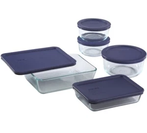 Pyrex Simply Store Glass Food Containers With BPA Free Plastic Blue Lid 10pc set - Picture 1 of 7