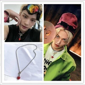 Stray Kids Felix Hyunjin Red Heart Pendant Toggle Bar Unisex Necklace KPOP Idol - Picture 1 of 15