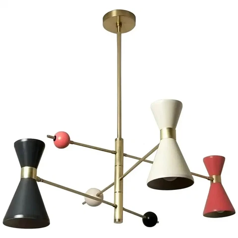 Italian Modern Campana Three-Tier Pendant in Brass & Enamel, Blueprint Lighting Cover