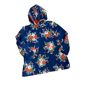 Gymboree Coat Jacket Rain Wind Hooded Lined Lightweight Floral Blue Orange Green - Picture 1 of 14