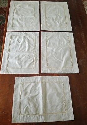 Set of 5 Crate and Barrel Cotton Linen  Placemats Neutral Beige Gold Ribbon - Image 1 of 4