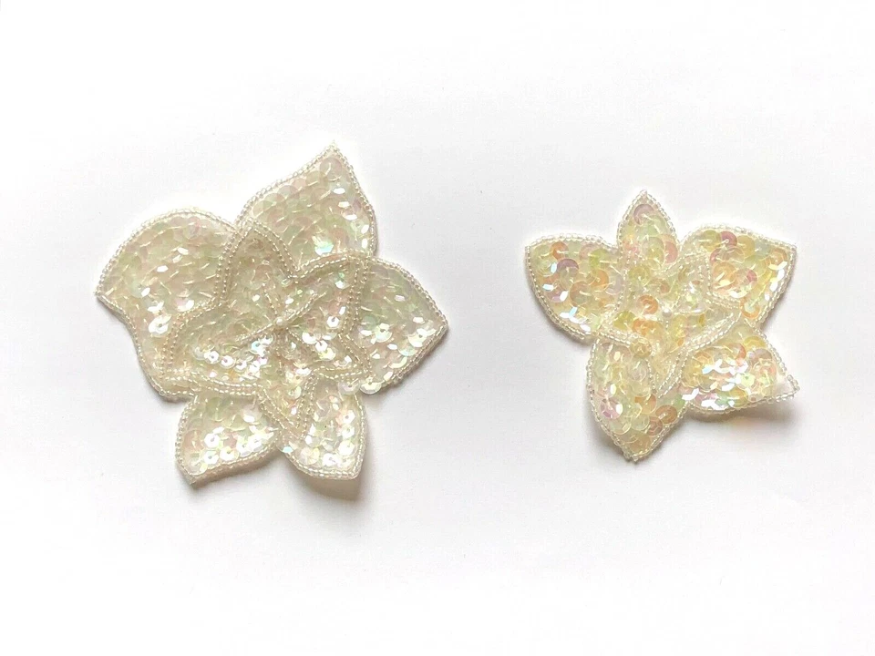 BS16C White Flower Trim Fringe Beaded Sequin Applique   - Image 1 of 1