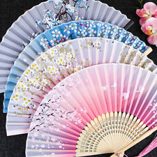 Vintage Style Silk Folding Fan Chinese Japanese Pattern Art Craft Gift Home Deco