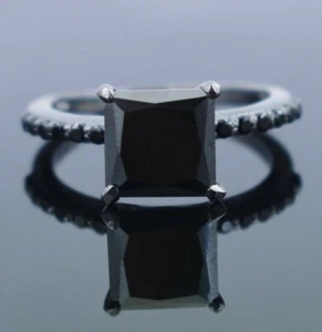 5 Ct Black Diamond Princess Cut Ring With Black Rhodium Finish AAA Certified ! - Picture 1 of 6
