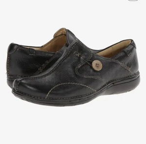 NEW CLARKS Un-Loop Brown Leather Ladies Flat Slip-on Comfort Shoes Size 11M - Picture 1 of 5
