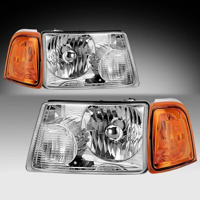 For 2001-2011 Ford Ranger Chrome Housing Headlights Amber Corner Signal Lamps - Image 1 of 4