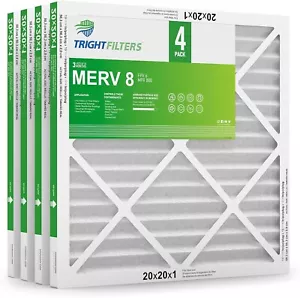 4 Pack MERV 8 Pleated Dust Defense Air Filters Replacement set 20''x20''x1'' - Picture 1 of 8
