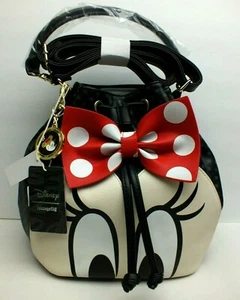 Borsa a secchiello a tracolla Loungefly Disney Minnie Mouse fiocco borsa a pois occhi grandi - Foto 1 di 12