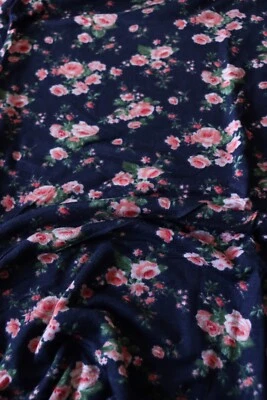 2YD Coral Floral on Navy Jersey Knit - Image 1 of 2