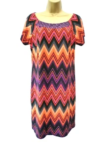 EVAN PICONE Ladies Size 8 10 Red Black Zig Zag Stretch Casual Jersey Shift Dress - Picture 1 of 10