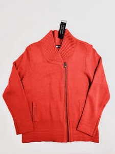 Toorallie Merino Wool Sweater Women 12 Orange Selwin Zipper Jacket - Picture 1 of 11