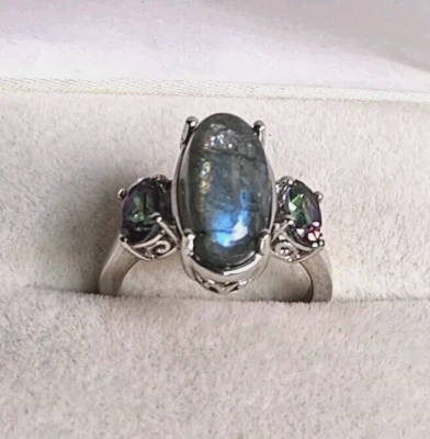 Malagasy Labradorite / Mystic Topaz 3-Stone Ring in Sterling, 7.15 ctw, Size 7 - Image 1 of 4