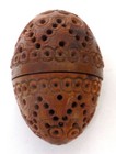 Antique Carved Coquilla Coquille Nut Egg Shaped Box Pomander Sewing Items